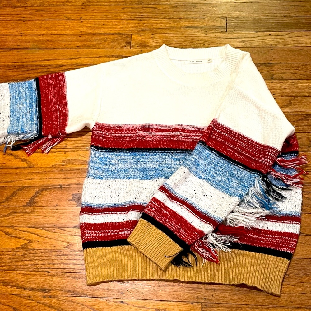 Unique Colorful Knit Sweater with Fringe